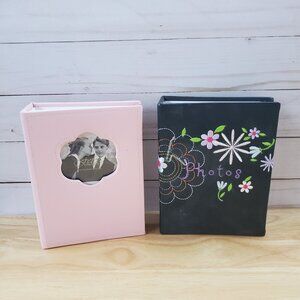 Set Of 2 Photo Albums Floral Embroidery Pink Cover Holds 4x6 Photos Gift Ready